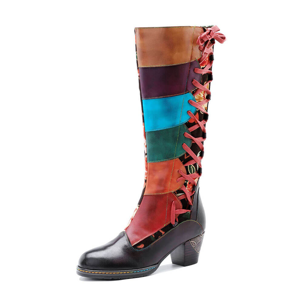Leather Handmade Embossed Adjustable Boots