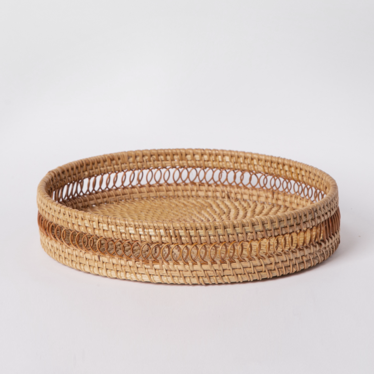 Round Rattan Tray — Decorative White Woven Tray for Coffee Table & Home