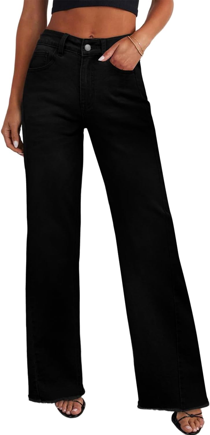 Sidefeel Women's Wide Leg Jeans High Waisted Stretchy Denim Pants