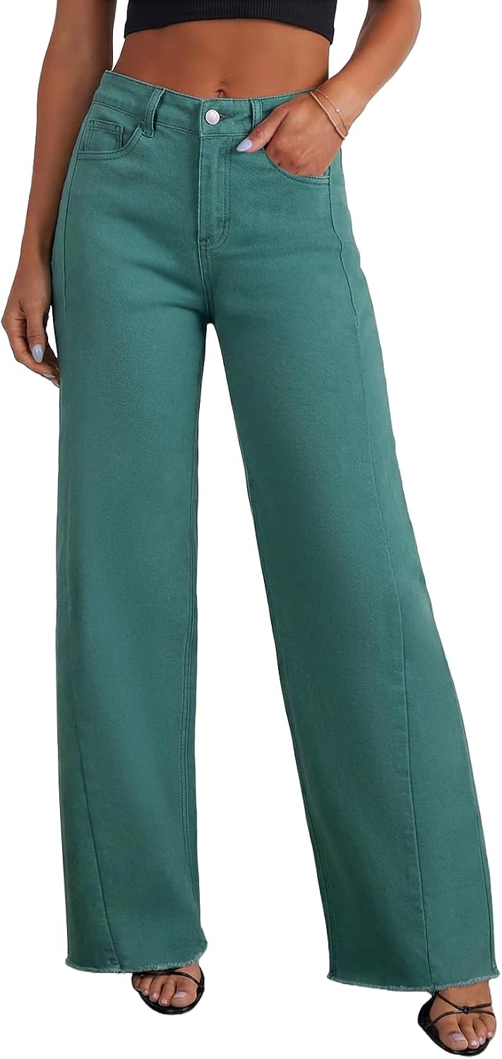 Sidefeel Women's Wide Leg Jeans High Waisted Stretchy Denim Pants