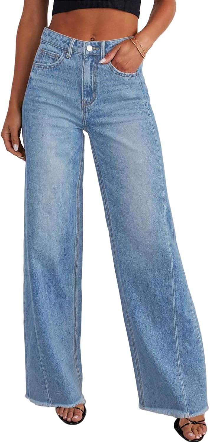 Sidefeel Women's Wide Leg Jeans High Waisted Stretchy Denim Pants