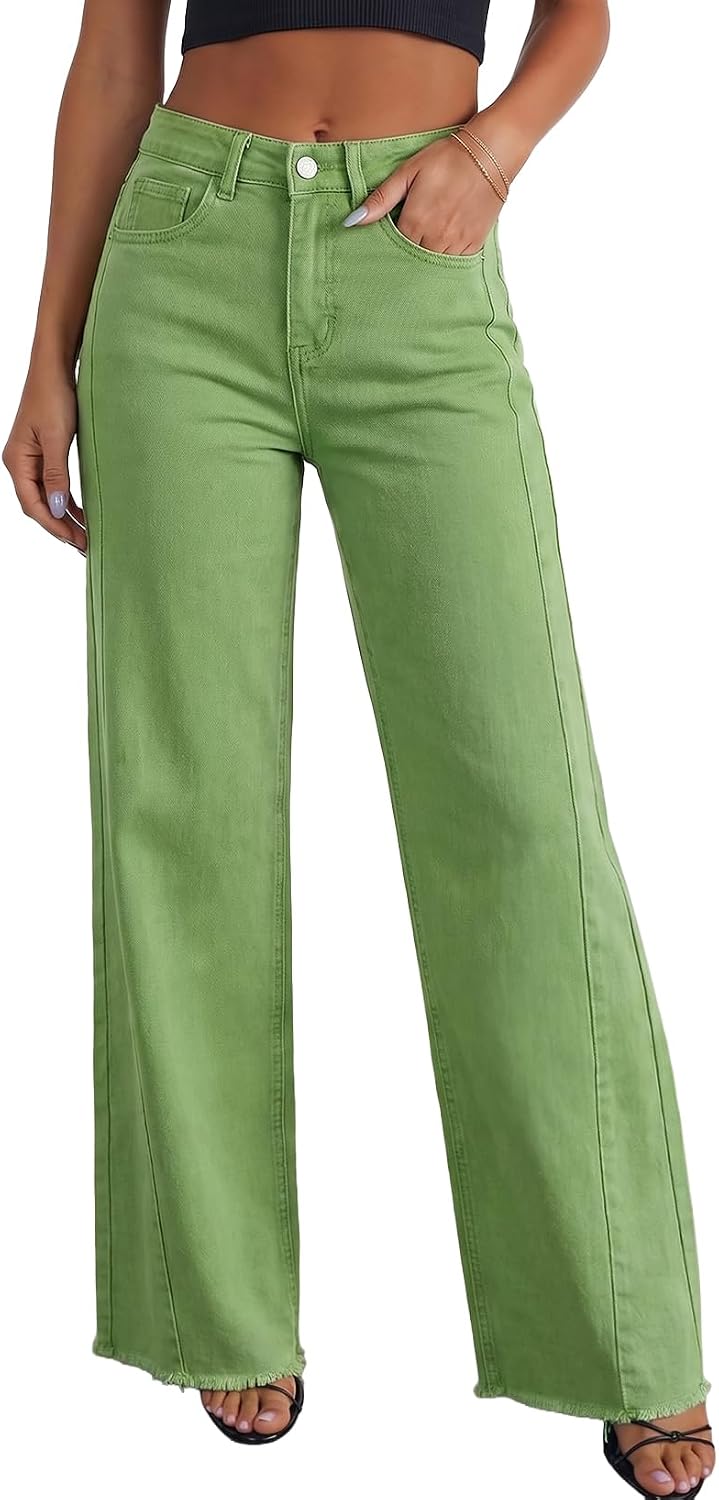 Sidefeel Women's Wide Leg Jeans High Waisted Stretchy Denim Pants
