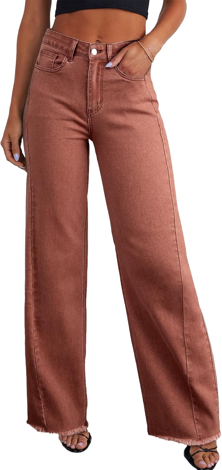 Sidefeel Women's Wide Leg Jeans High Waisted Stretchy Denim Pants