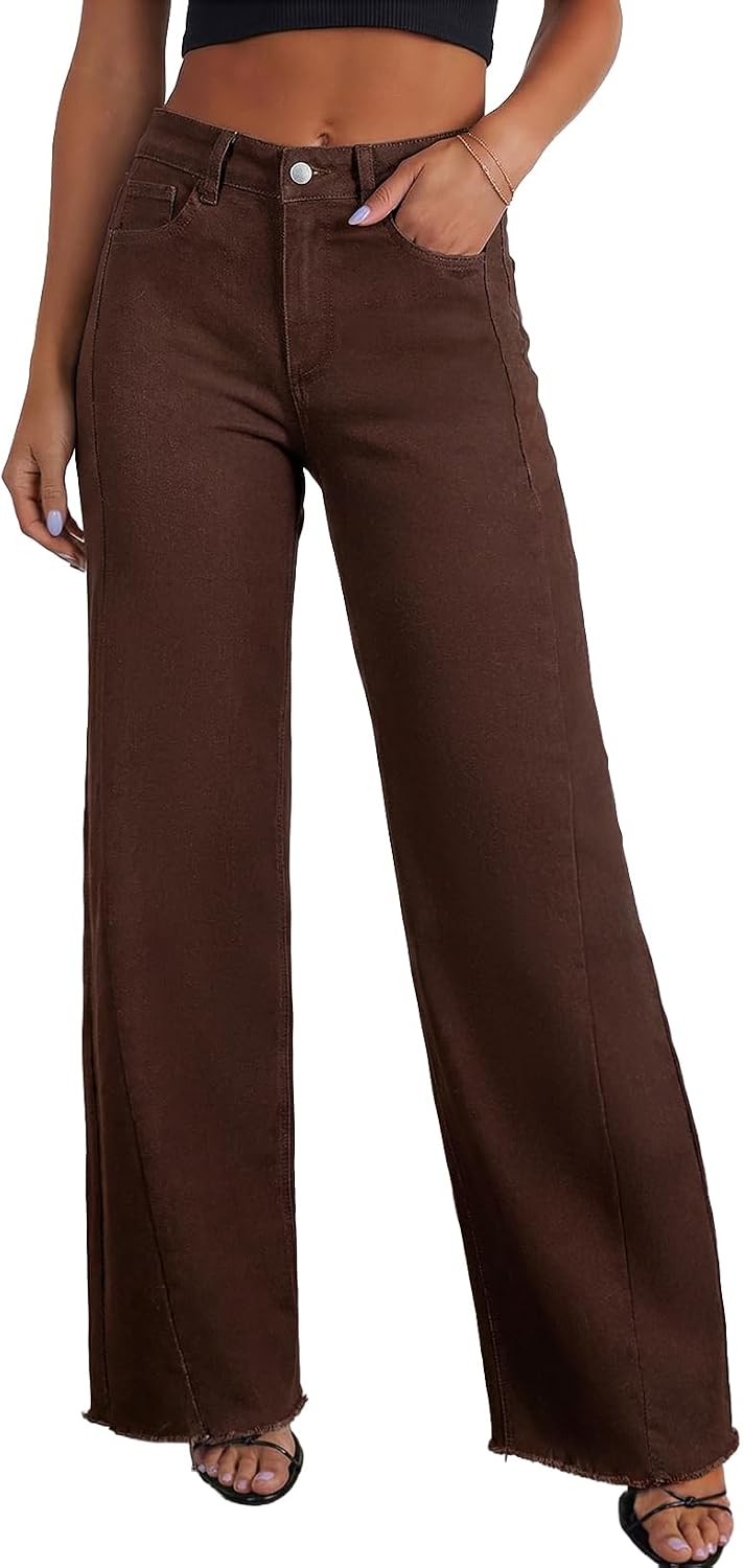 Sidefeel Women's Wide Leg Jeans High Waisted Stretchy Denim Pants