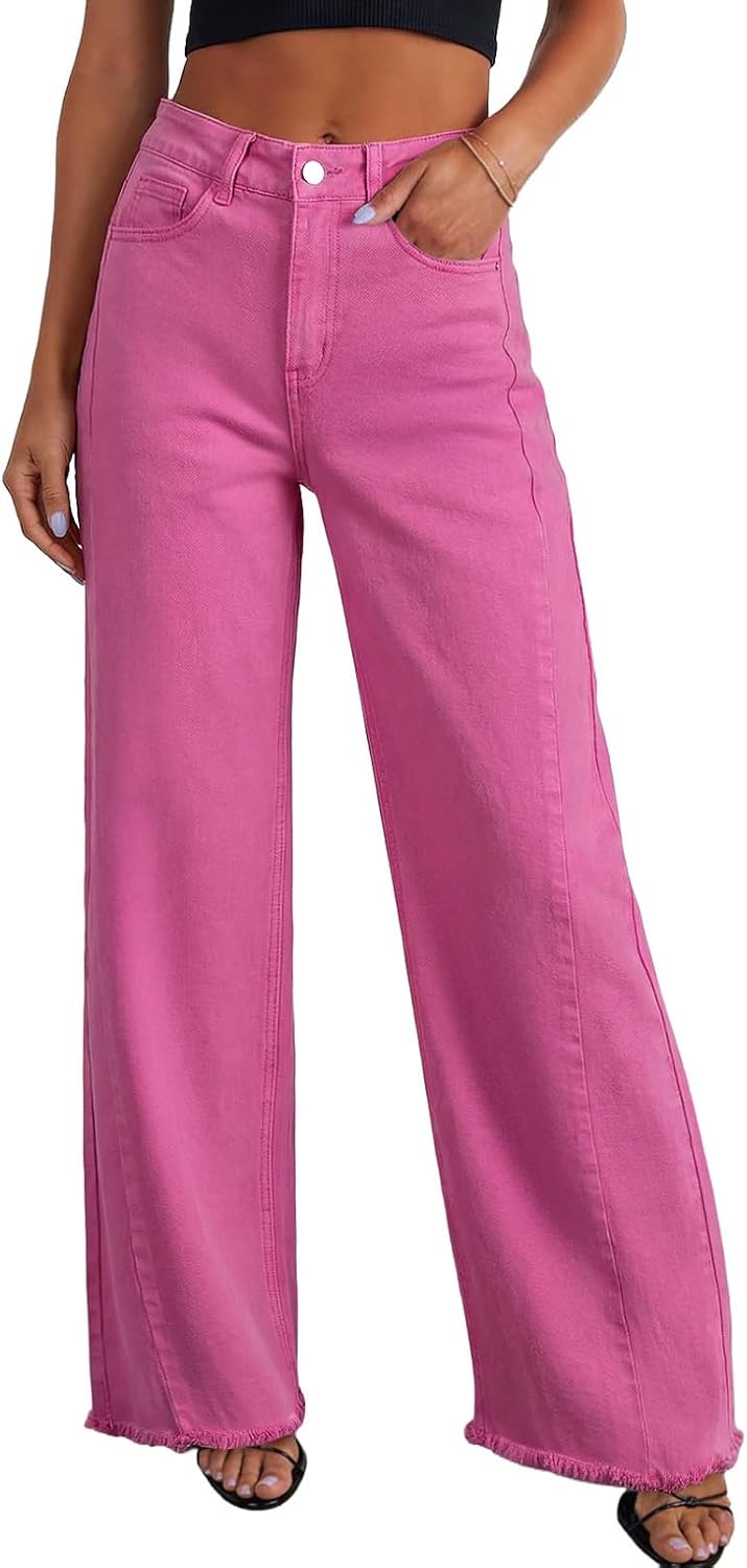 Sidefeel Women's Wide Leg Jeans High Waisted Stretchy Denim Pants