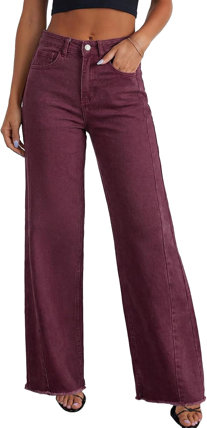 Sidefeel Women's Wide Leg Jeans High Waisted Stretchy Denim Pants