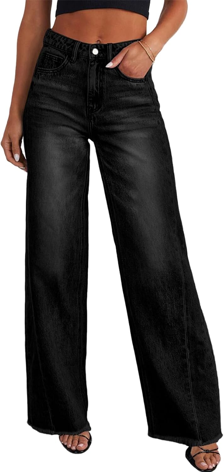 Sidefeel Women's Wide Leg Jeans High Waisted Stretchy Denim Pants