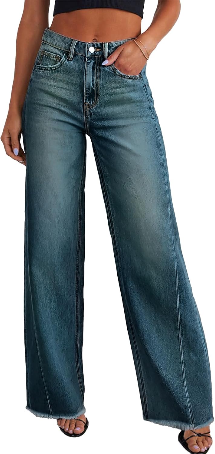 Sidefeel Women's Wide Leg Jeans High Waisted Stretchy Denim Pants