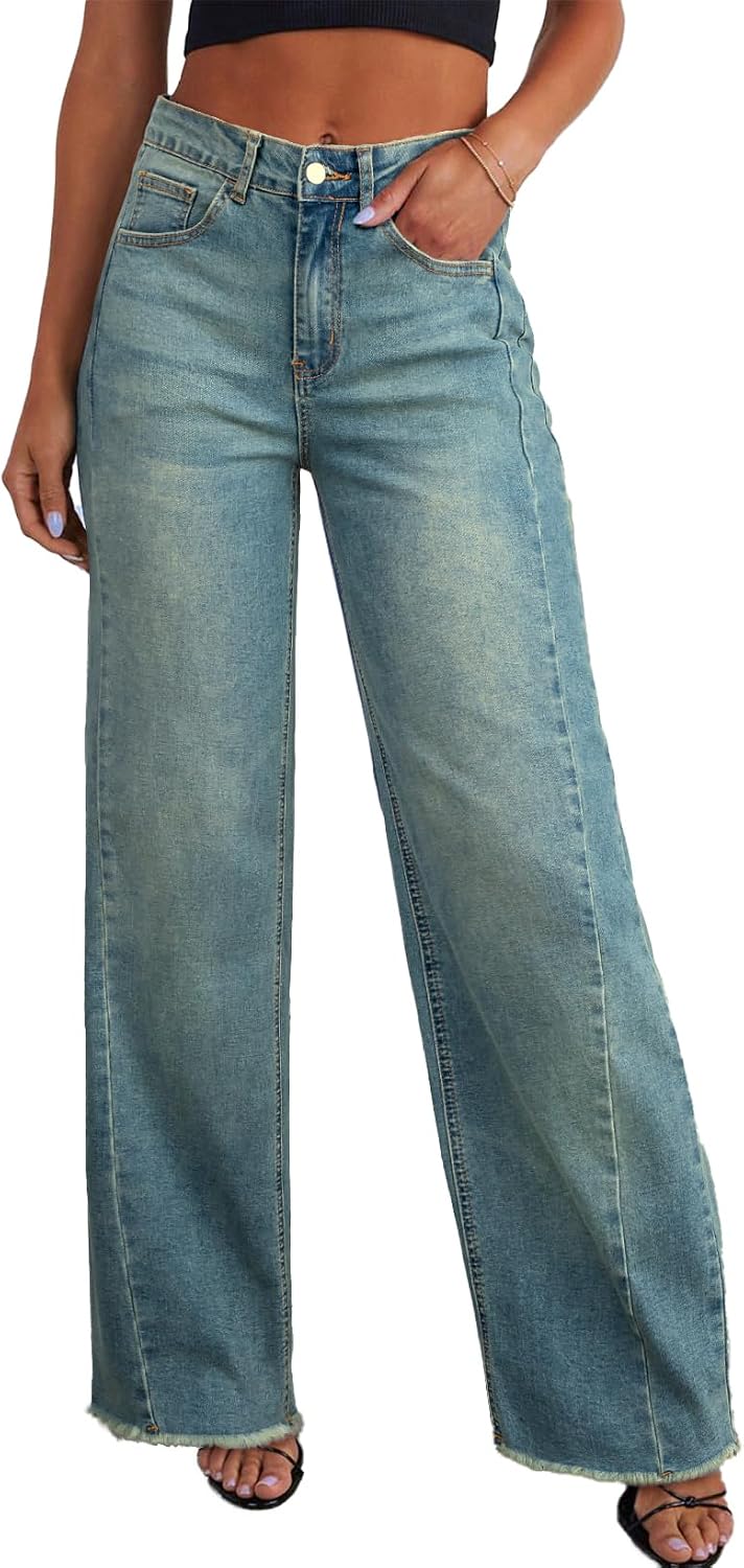 Sidefeel Women's Wide Leg Jeans High Waisted Stretchy Denim Pants
