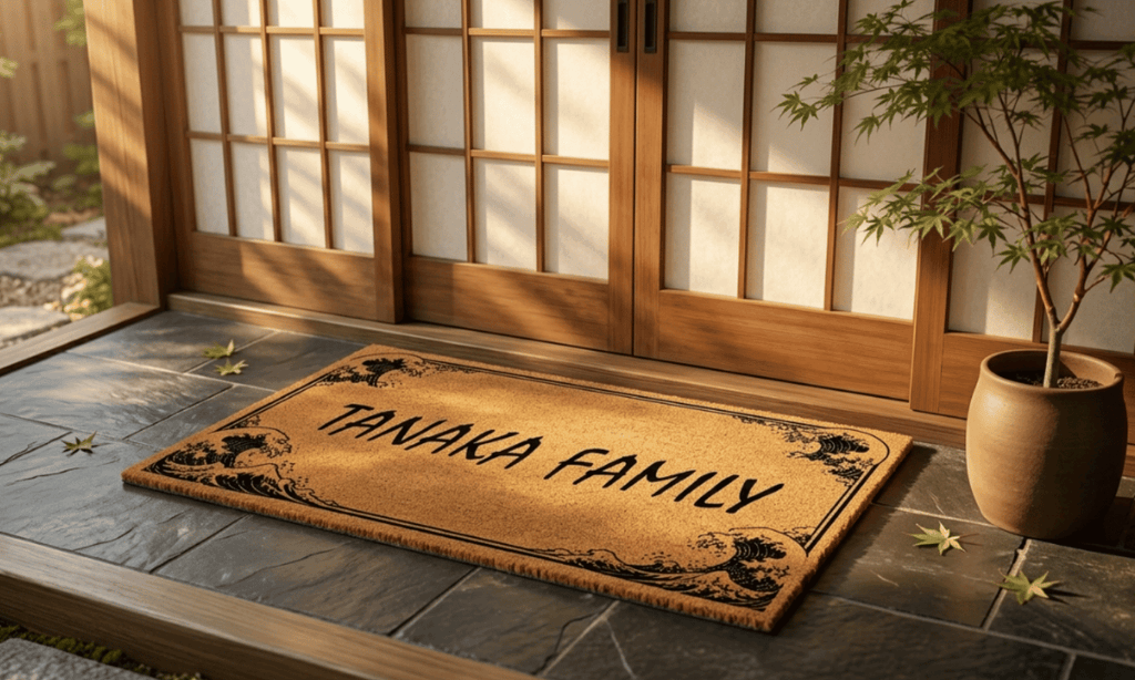 Kanagawa Wave Border Personalized Coir Mat