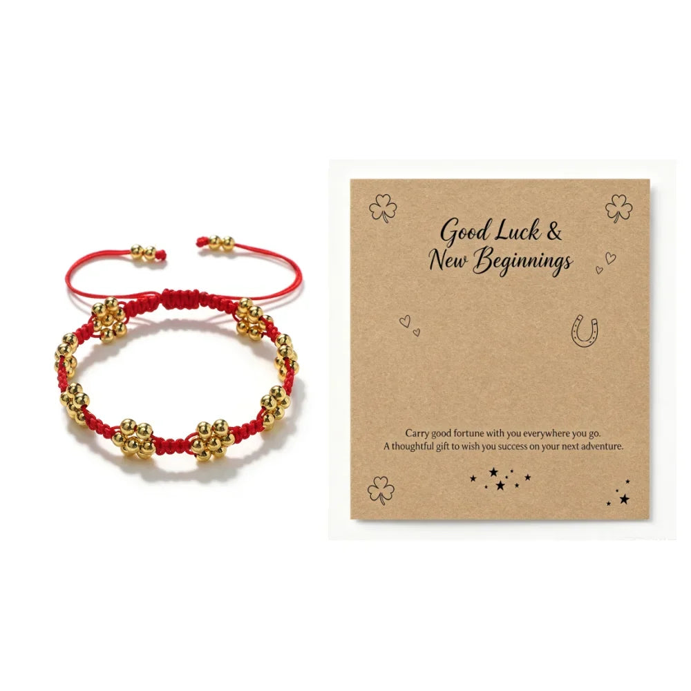 Handmade Red Rope Braided Bracelets Petal Shape Copper Beads Cluster Bangles for Women Men Friendship Couple Lucky Jewelry Gift