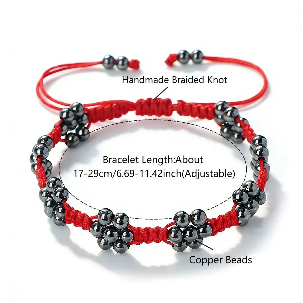 Handmade Red Rope Braided Bracelets Petal Shape Copper Beads Cluster Bangles for Women Men Friendship Couple Lucky Jewelry Gift