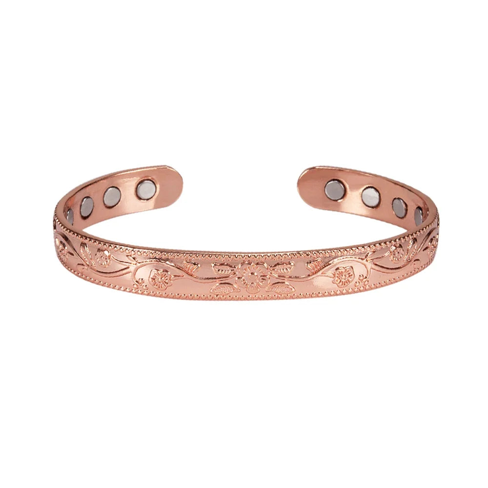 Solid Copper Bracelets for Women Adjustable Cuff Flower Copper Magnetic Bracelet Arthritis Benefit Health Energy Bracelet Female
