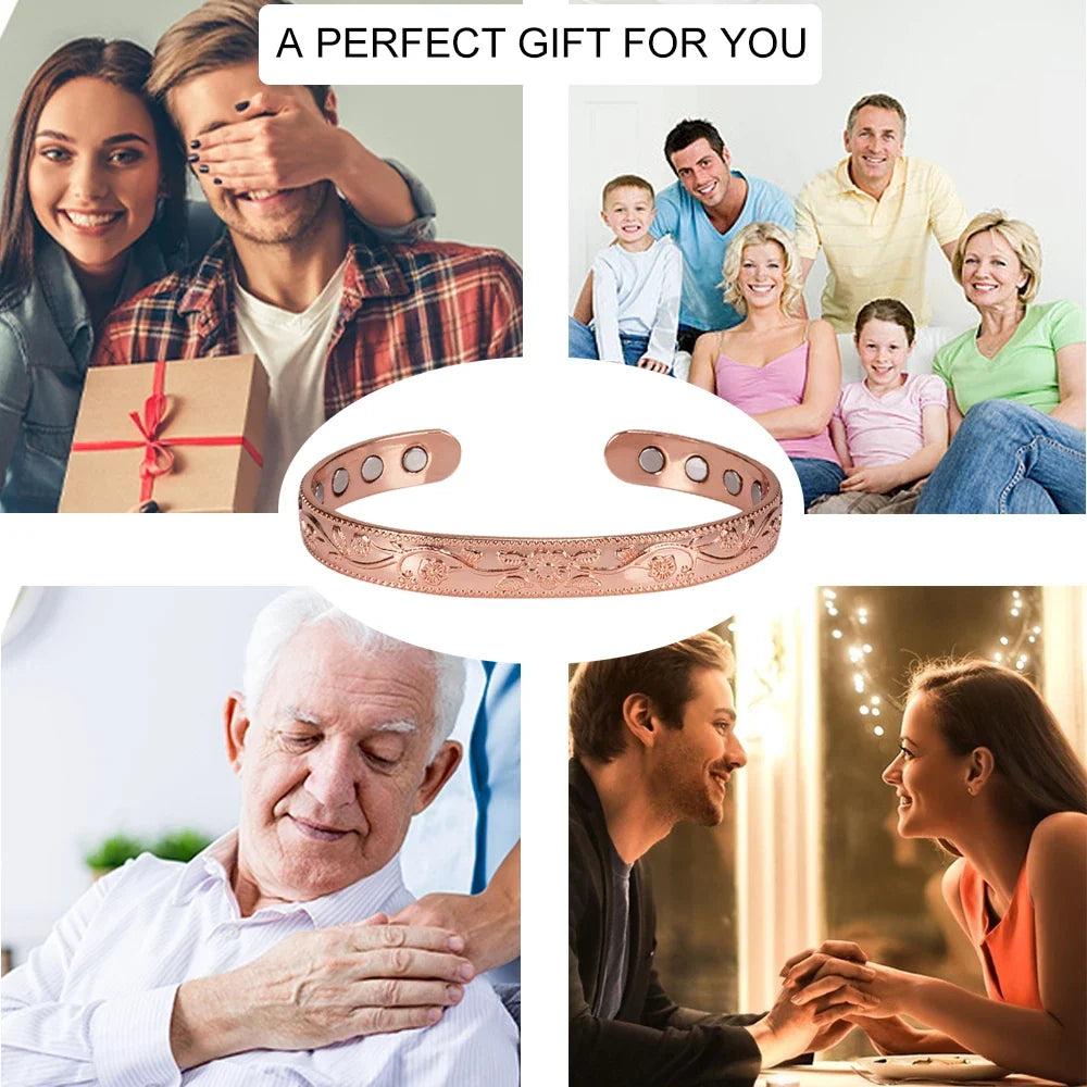 Solid Copper Bracelets for Women Adjustable Cuff Flower Copper Magnetic Bracelet Arthritis Benefit Health Energy Bracelet Female