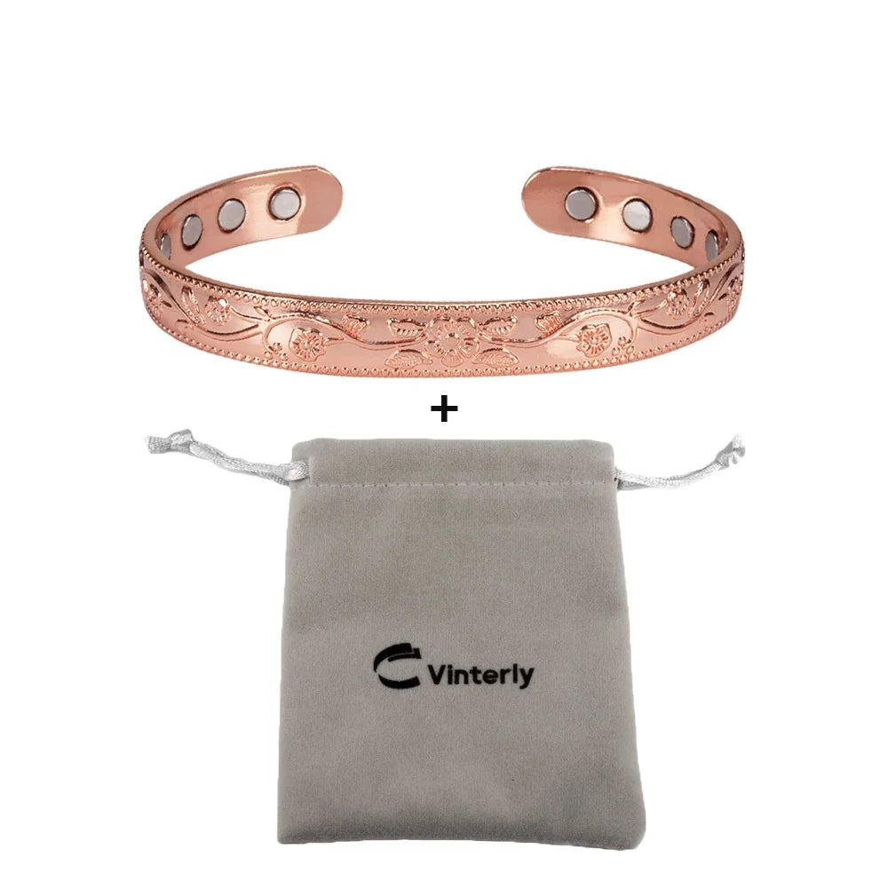 Solid Copper Bracelets for Women Adjustable Cuff Flower Copper Magnetic Bracelet Arthritis Benefit Health Energy Bracelet Female