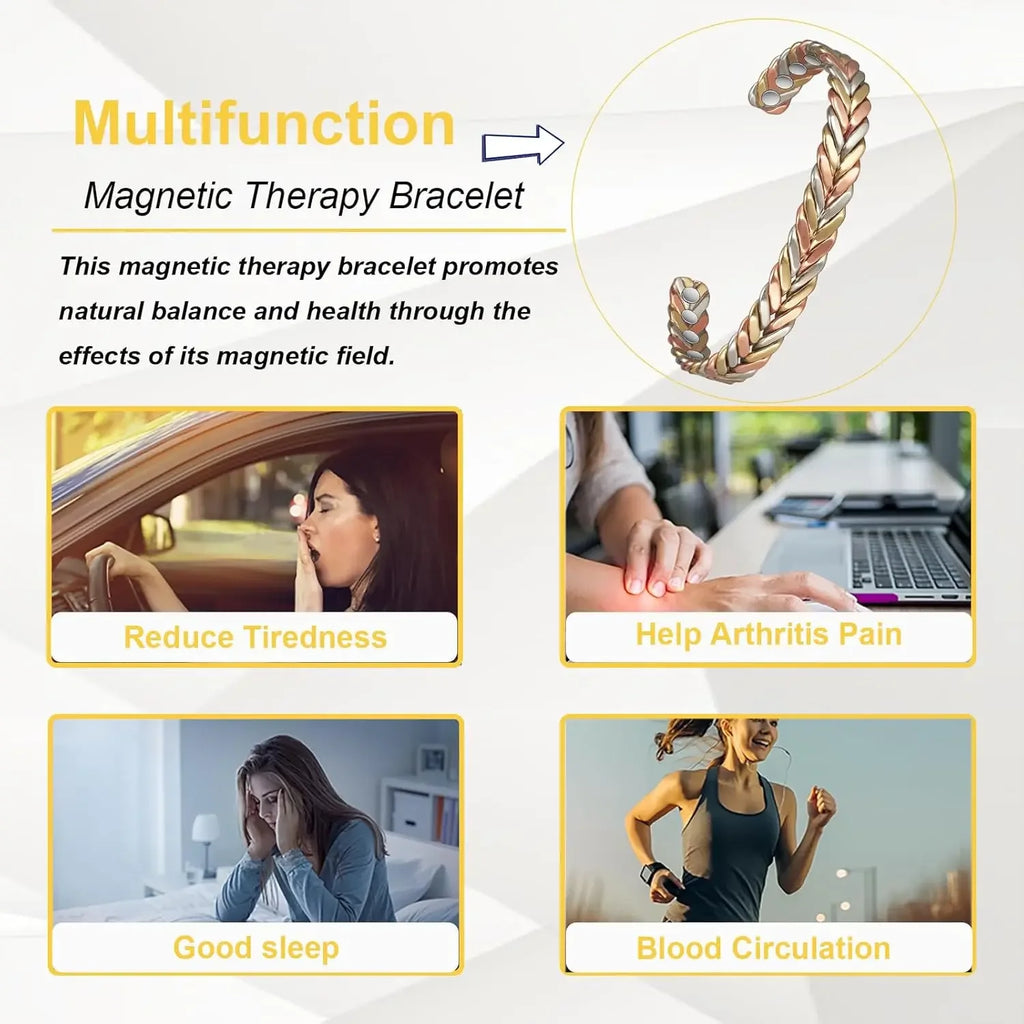 ARADOO Pure Copper Bracelets for Women 3500 Gauss Magnetic Therapy Braided Cuff Bangle Jewelry Gift