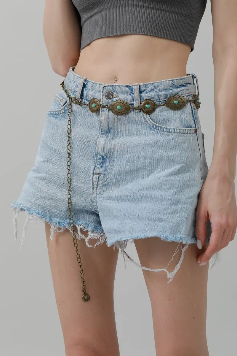 Bohemian Turquoise Waist Chain – Geometric Link Belt💎