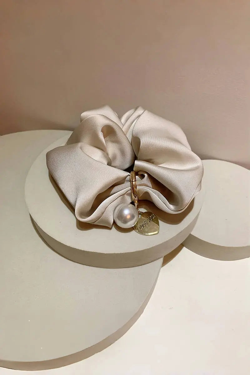 Solid Satin Scrunchies – Detachable Chain Accent ✨🖤