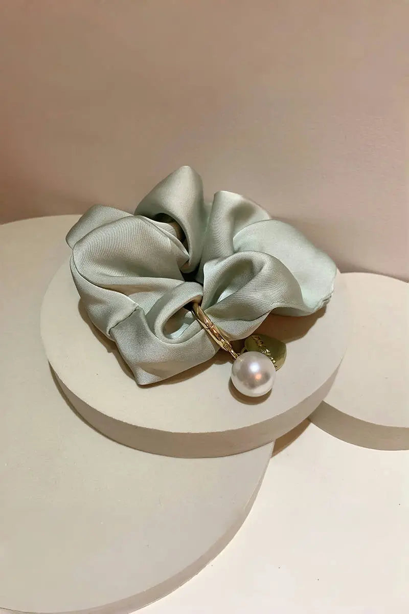 Solid Satin Scrunchies – Detachable Chain Accent ✨🖤