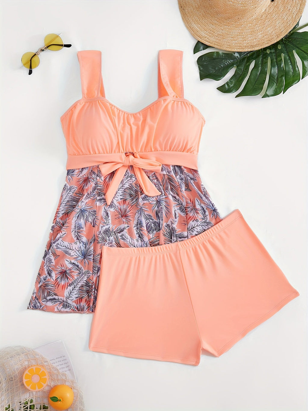 New Bikini Plus Size Mesh Print Off Shoulder 2 Piece Tankini Swimsuit for Women – Modest Large Size Bathing Suit with Contrast Mesh Detail – Comfortable Stretchy Beachwear for Summer Vacation and Poolside Confidence