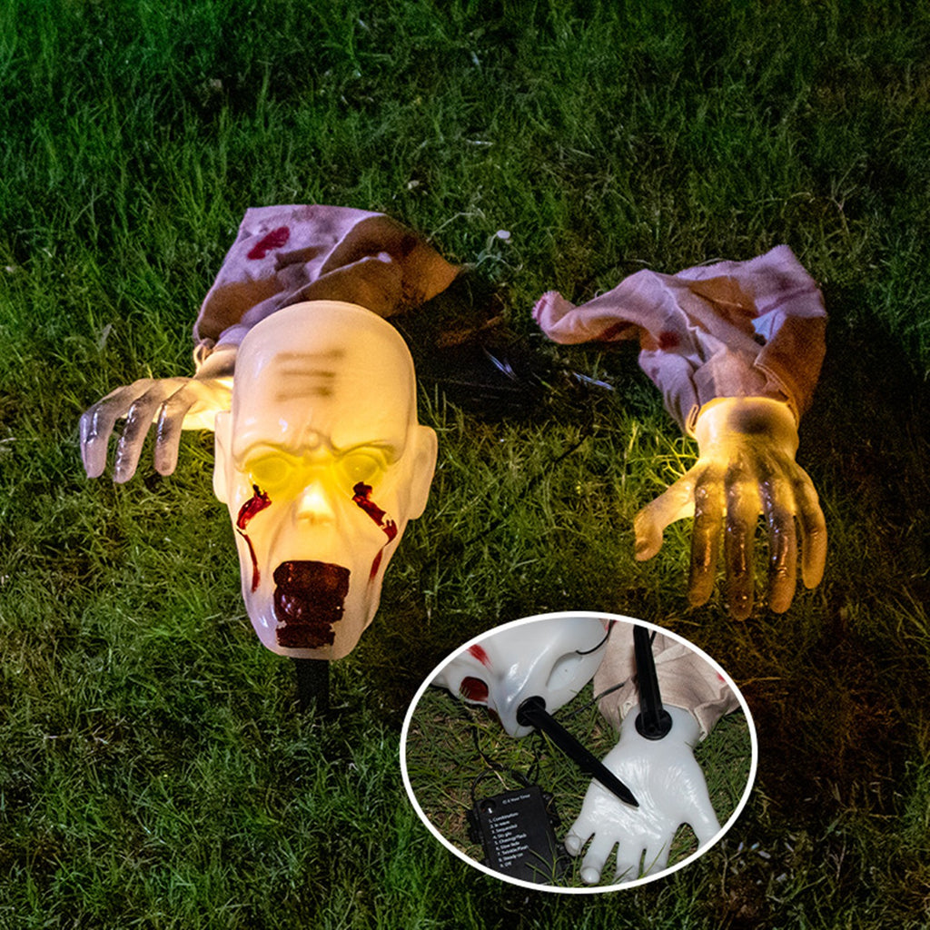 Halloween Zombie Groundbreaker Outdoor Decoration Light-up Face Arms Lawn Stakes