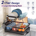2 Tier Large Drying Rack with Drainboard Set Glass Utensil Holder Dish Drainers