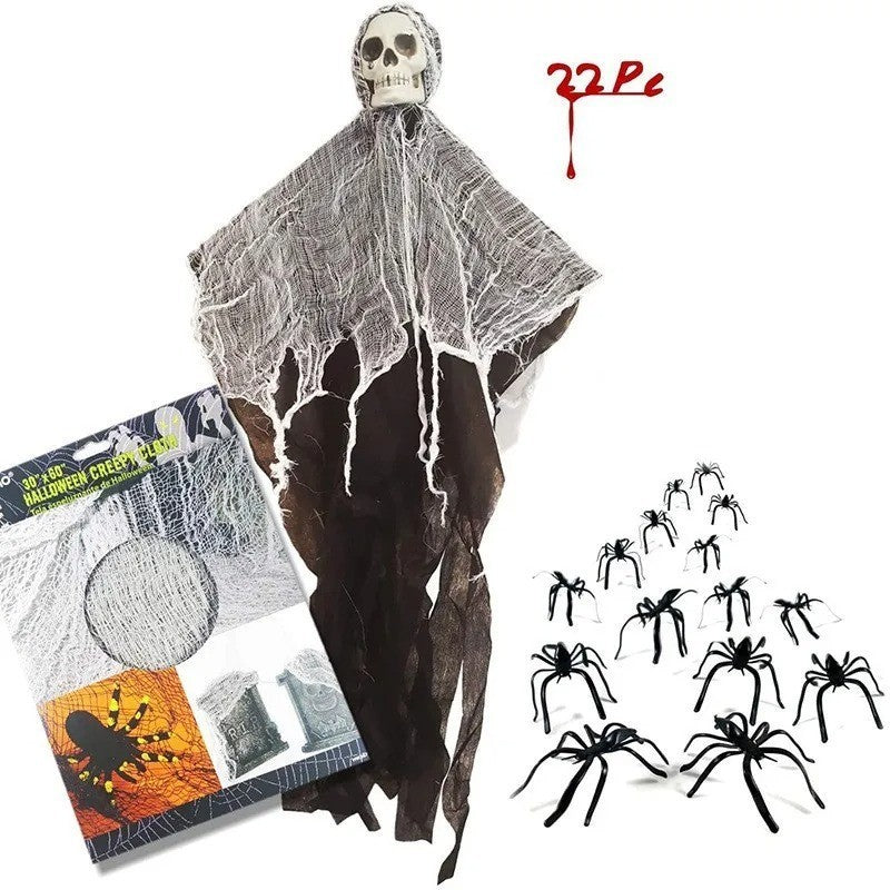 Halloween Skeleton Ghost Hanging Decor Spider Web Horror Party Outdoor Prop