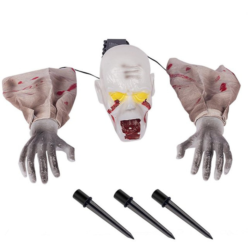 Halloween Zombie Groundbreaker Outdoor Decoration Light-up Face Arms Lawn Stakes