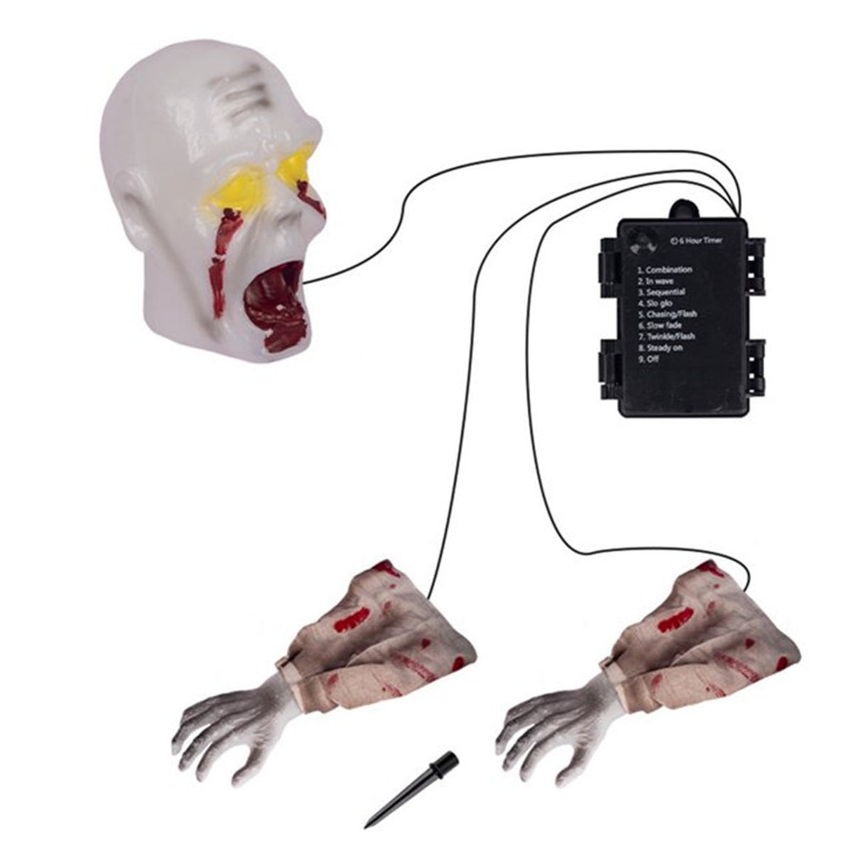 Halloween Zombie Groundbreaker Outdoor Decoration Light-up Face Arms Lawn Stakes