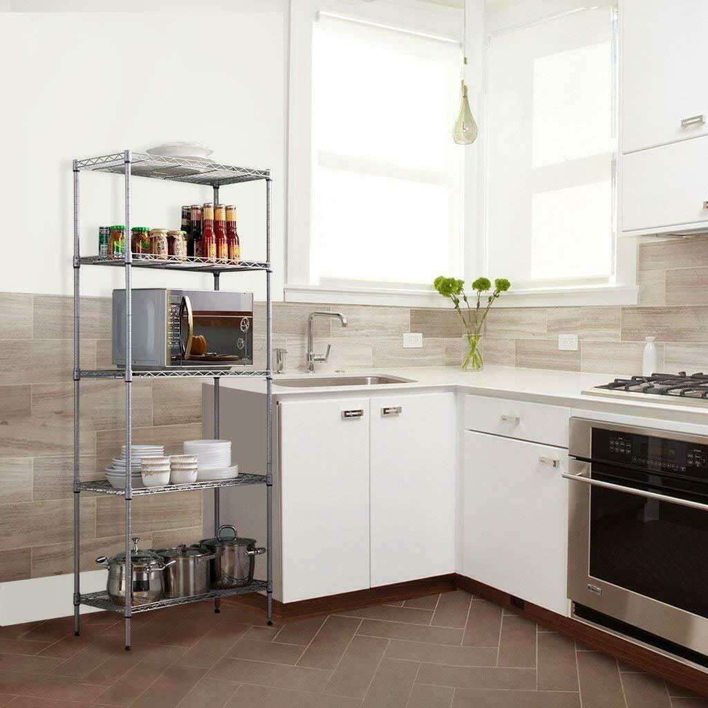 5-Tier Metal Wire Rack Free Standing Shelving Unit Adjustable Heavy Duty Storage