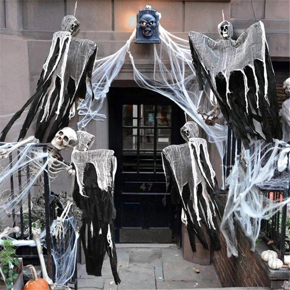 Halloween Skeleton Ghost Hanging Decor Spider Web Horror Party Outdoor Prop