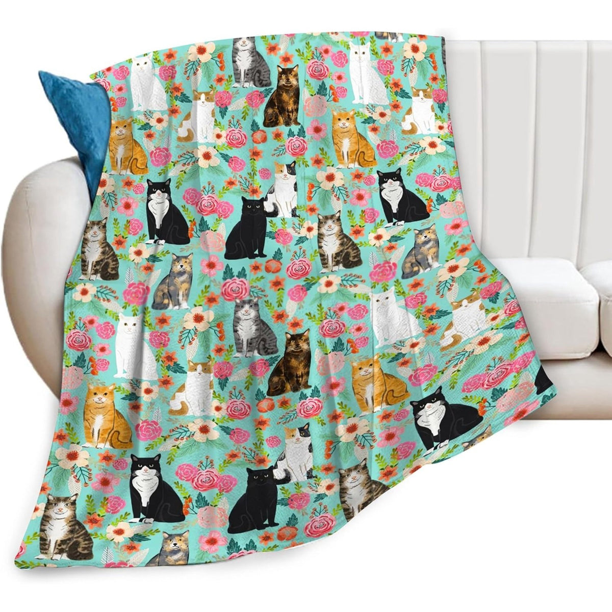 Cute Cat Print Flannel Blanket Soft gift girl nap All-Season Washable camping US