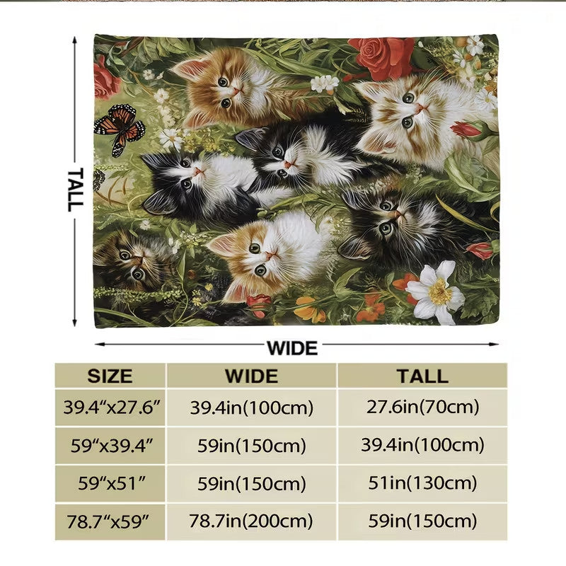 Cute Cat Print Flannel Blanket Soft gift girl nap All-Season Washable camping US