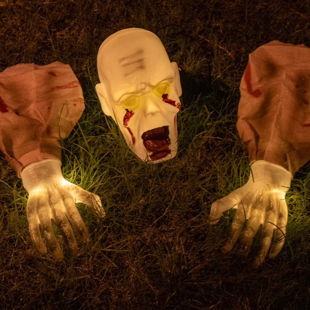 Halloween Zombie Groundbreaker Outdoor Decoration Light-up Face Arms Lawn Stakes