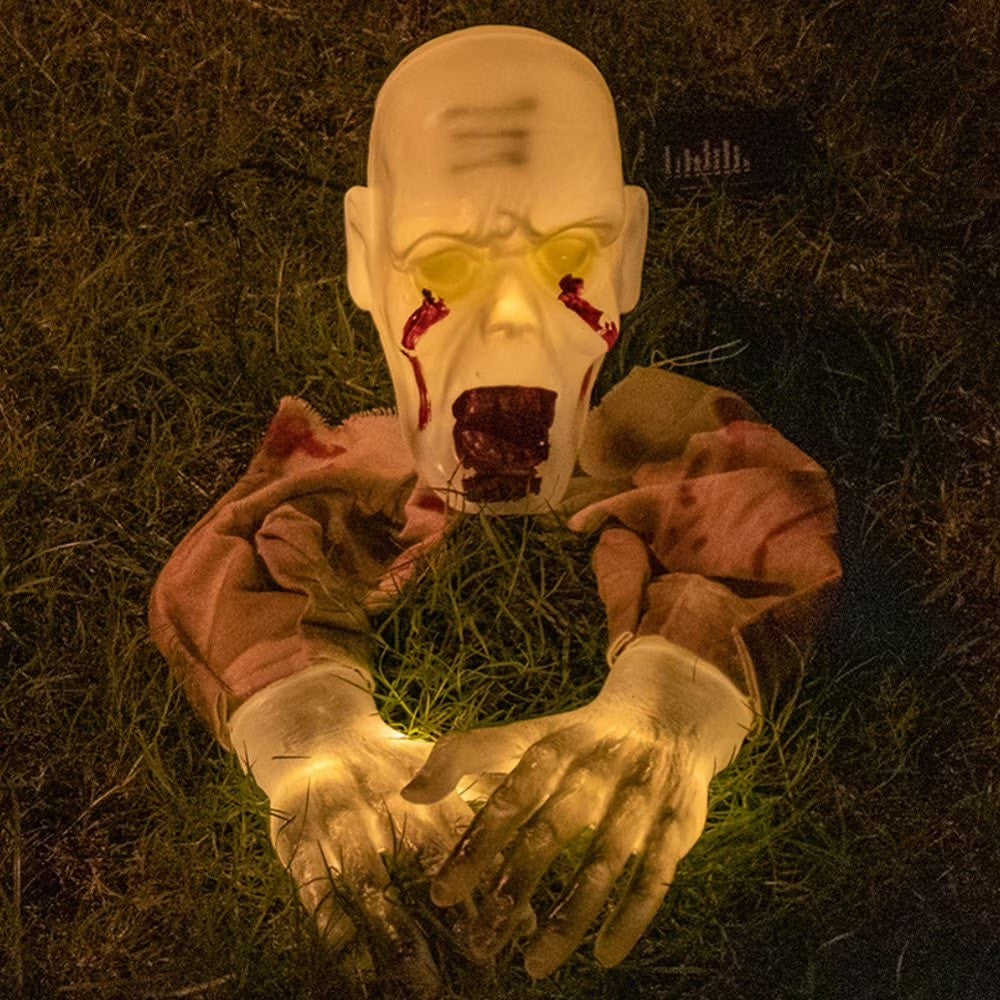 Halloween Zombie Groundbreaker Outdoor Decoration Light-up Face Arms Lawn Stakes