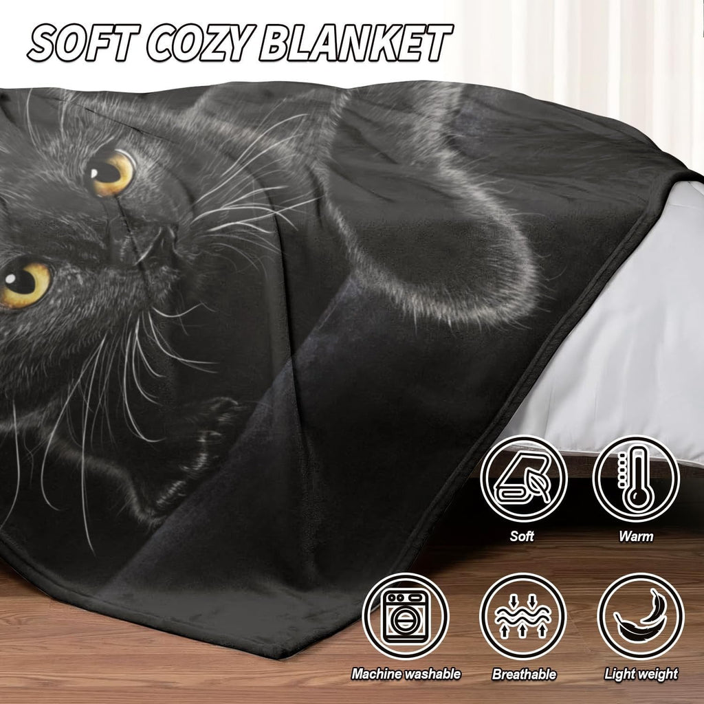 Cute Cat Print Flannel Blanket Soft gift girl nap All-Season Washable camping US