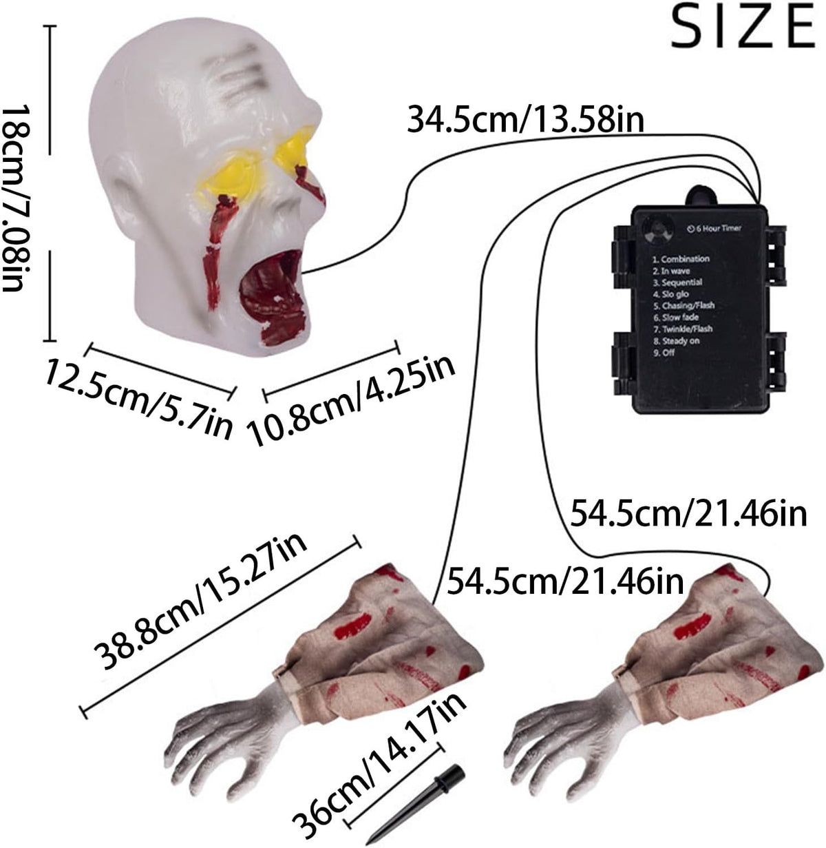 Halloween Zombie Groundbreaker Outdoor Decoration Light-up Face Arms Lawn Stakes