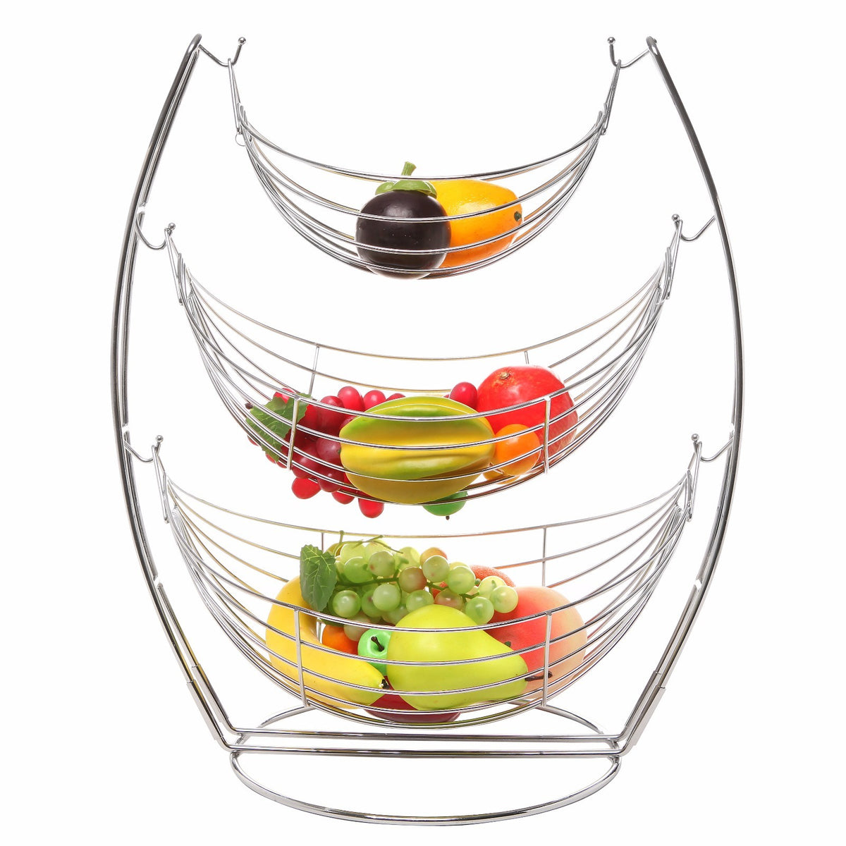 Chrome Swinging Fruit Vegetable Bowl Basket 2 & 3 Tier Rack Storage Stand Holder