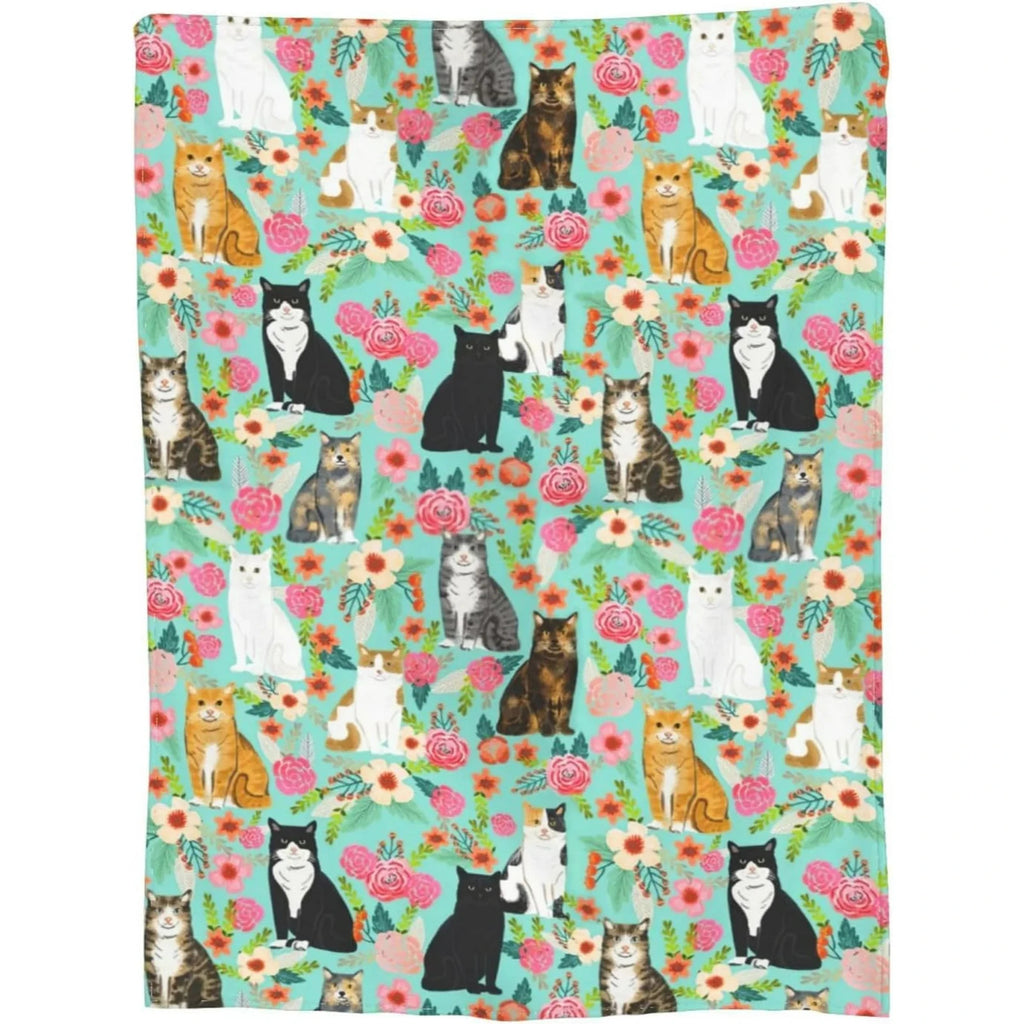 Cute Cat Print Flannel Blanket Soft gift girl nap All-Season Washable camping US