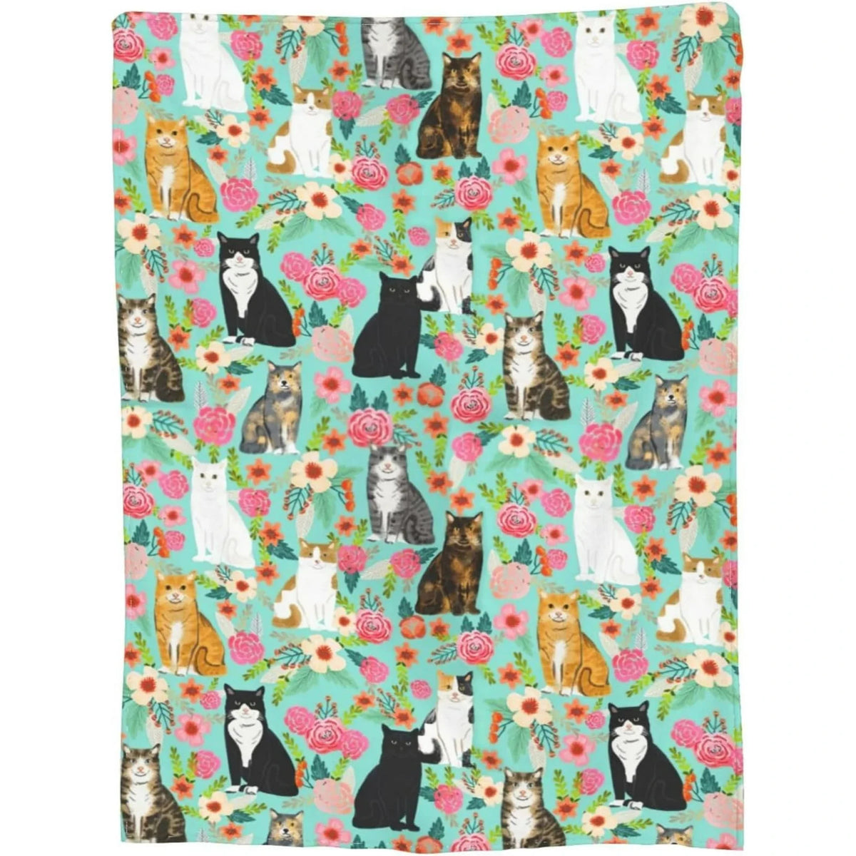 Cute Cat Print Flannel Blanket Soft gift girl nap All-Season Washable camping US
