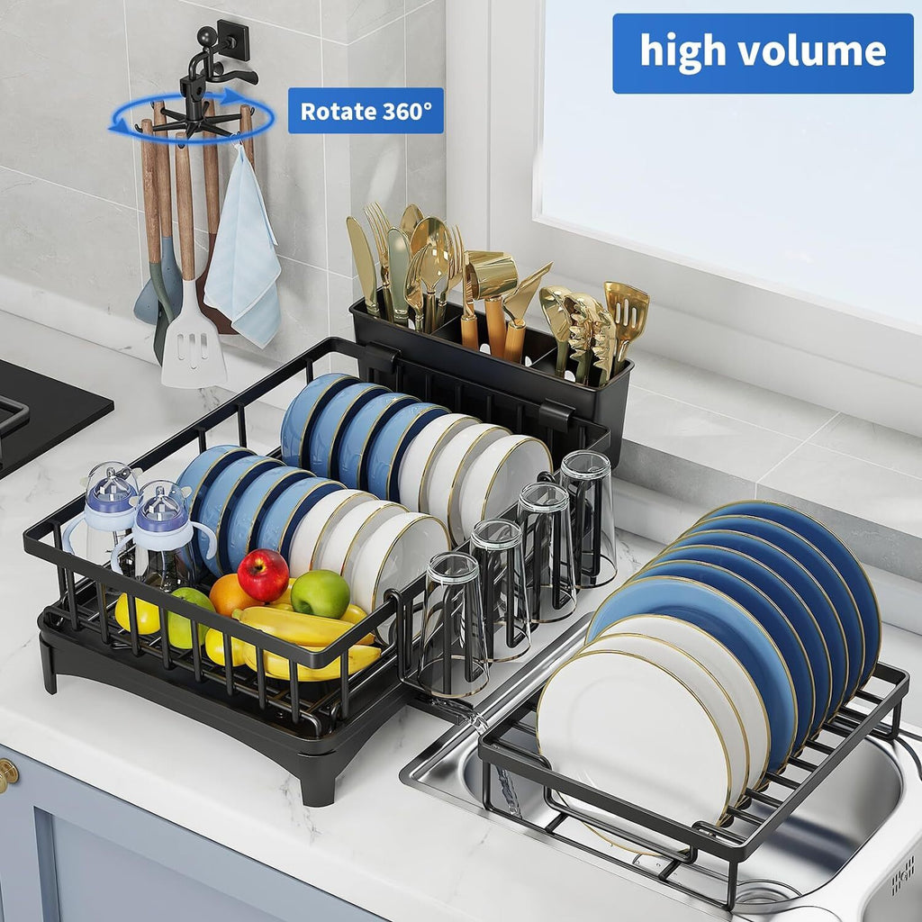 2 Tier Large Drying Rack with Drainboard Set Glass Utensil Holder Dish Drainers