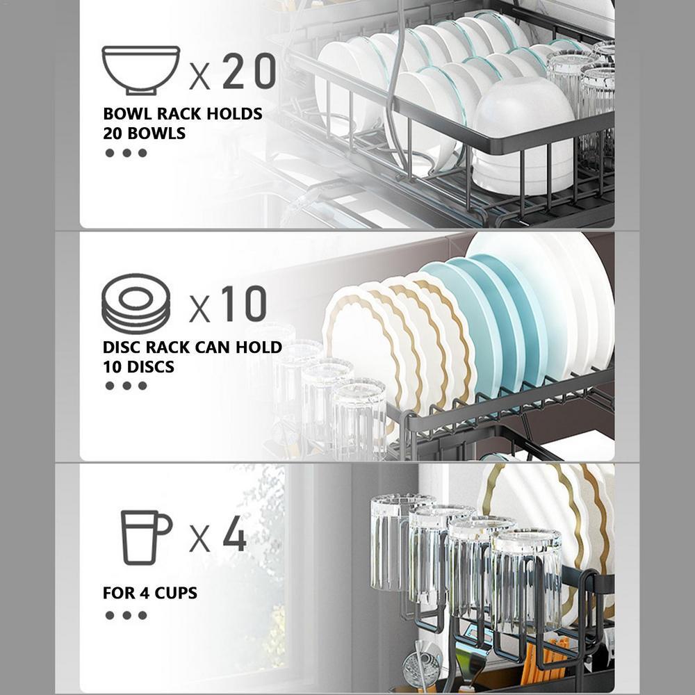 2 Tier Large Drying Rack with Drainboard Set Glass Utensil Holder Dish Drainers