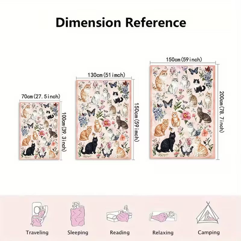 Cute Cat Print Flannel Blanket Soft gift girl nap All-Season Washable camping US